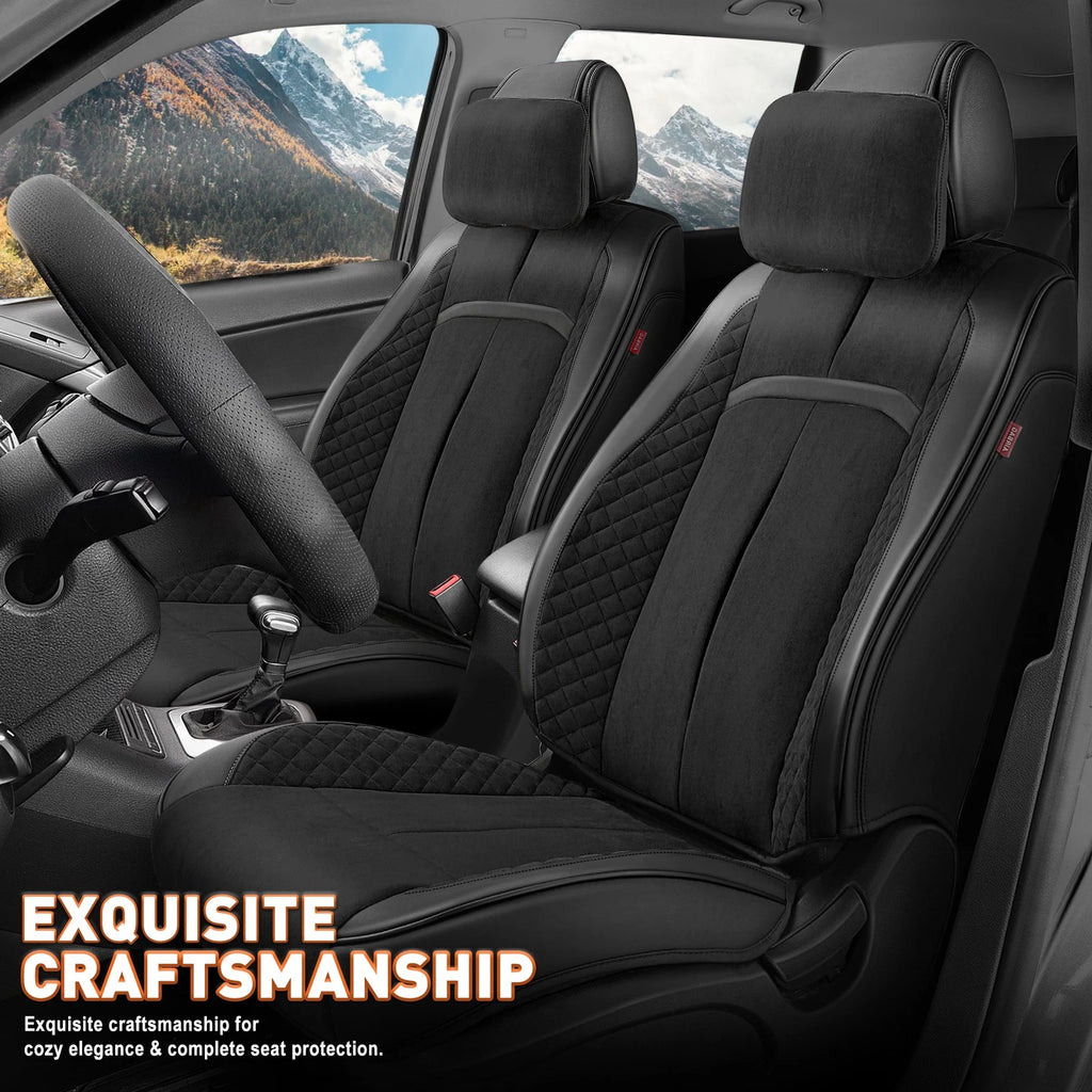 Set of 2 Universal Seat Covers for Cars (1st & 2nd Row) - Black