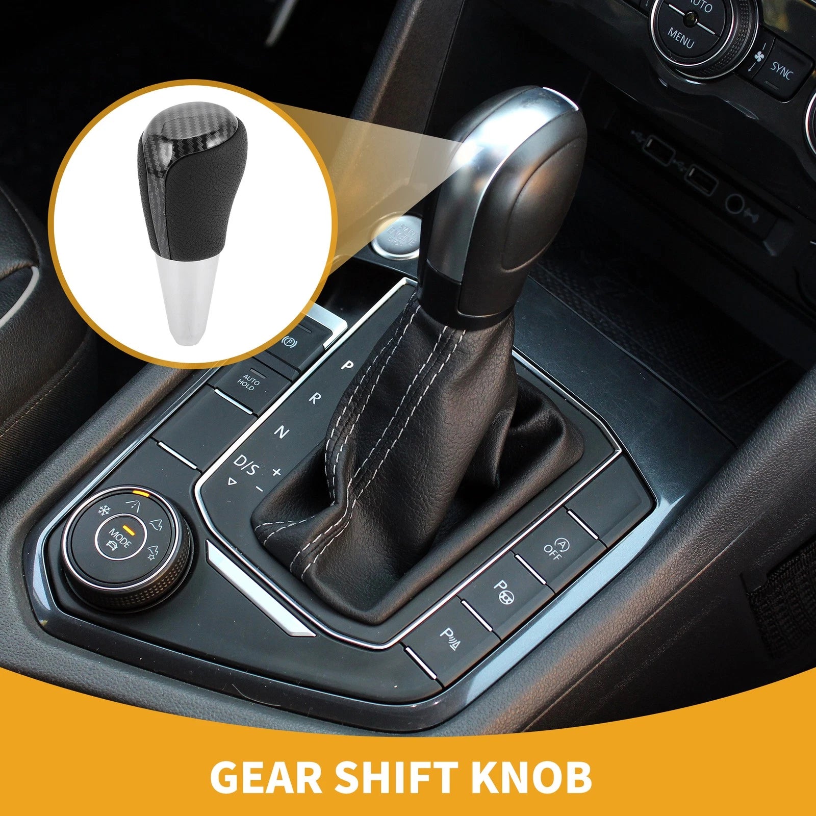 Automatic Gear Shifter Knob for Toyota Prius C (2012–2017) Black Plastic Faux Leather