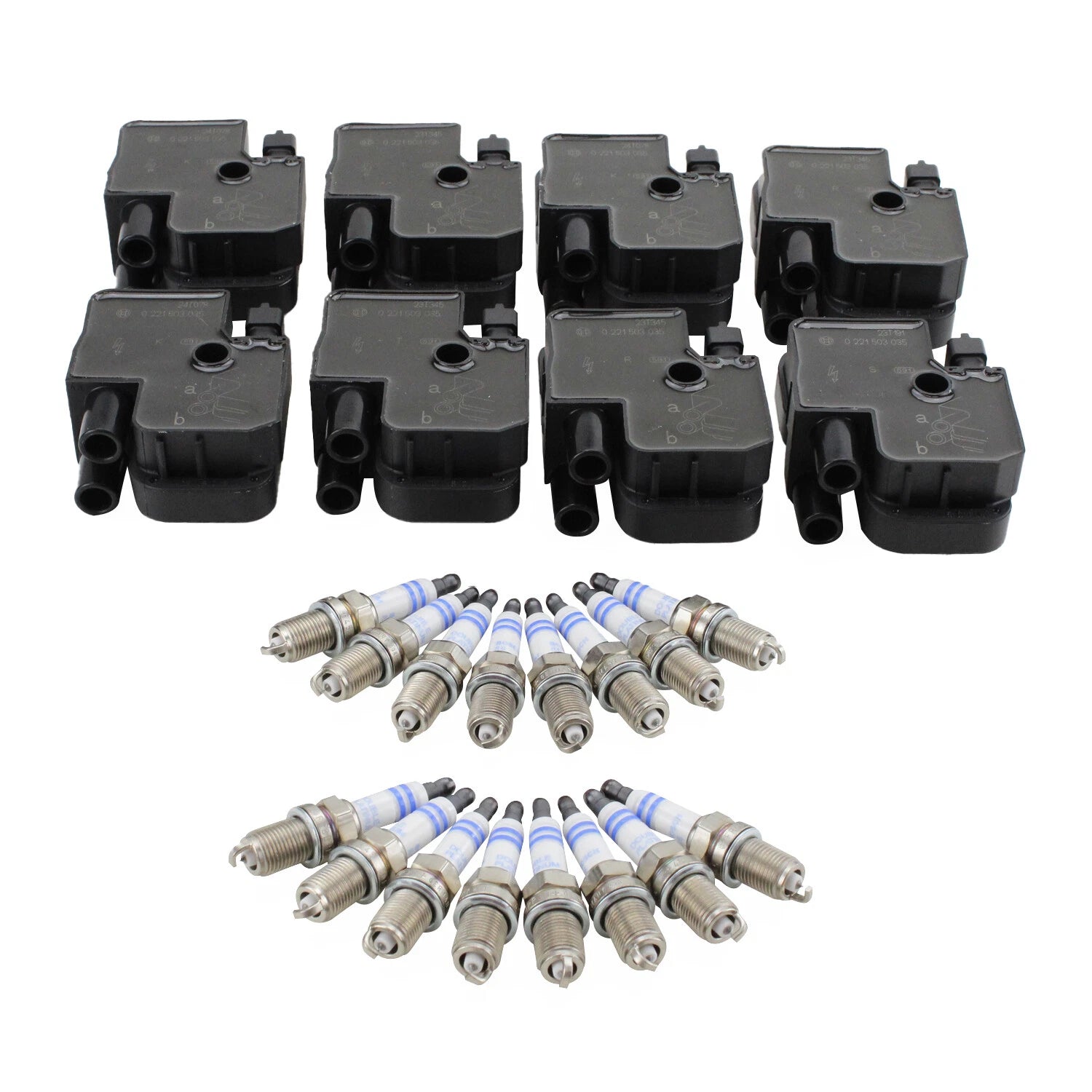 Set of 8 Ignition Coils & 16 Double Platinum Spark Plugs for Mercedes V8 (4.3, 5.0)