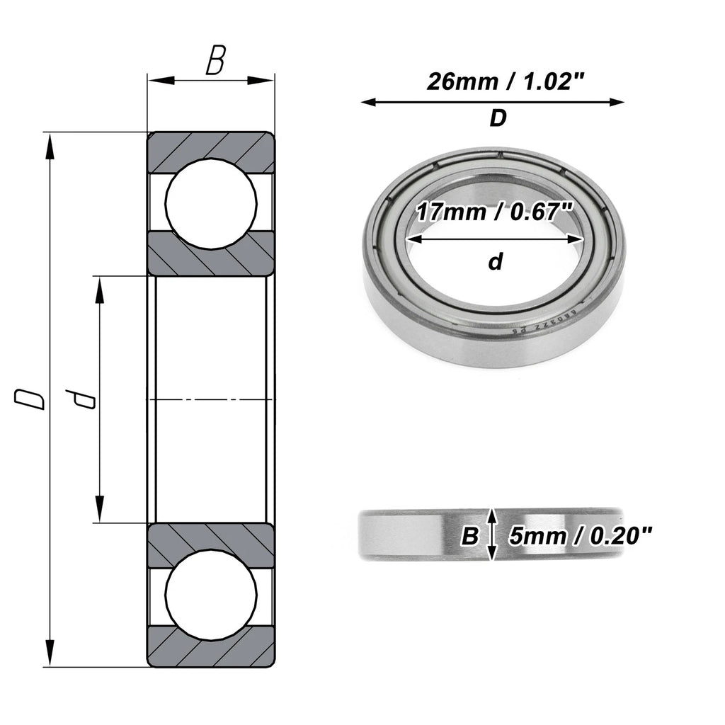 1 Pc 6803ZZ Deep Groove Ball Bearing for Scooter Skateboard Wheel (17x26x5mm)