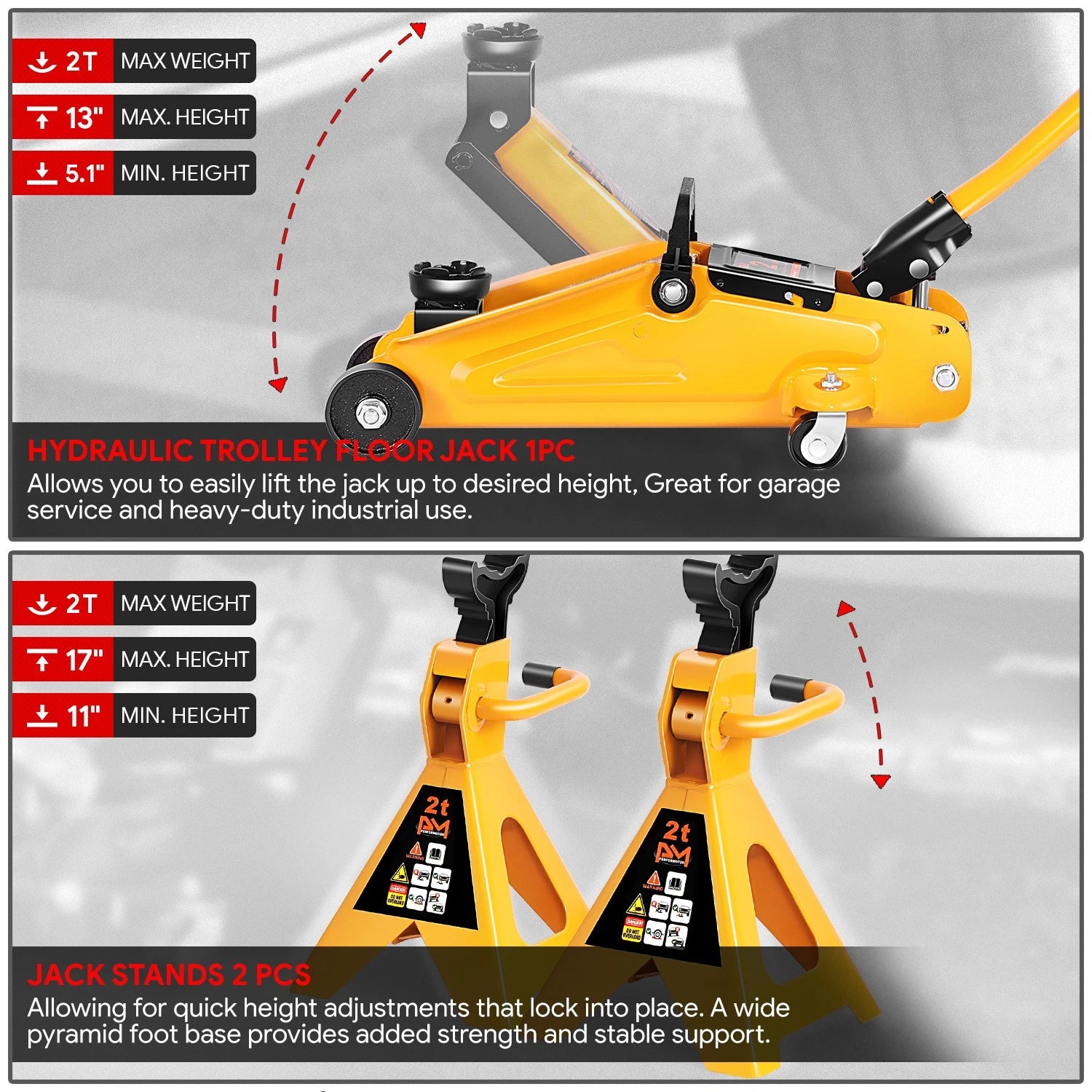 Adjustable Hydraulic Floor Jack 4000lbs + Jack Stands for Universal (2011–2017)