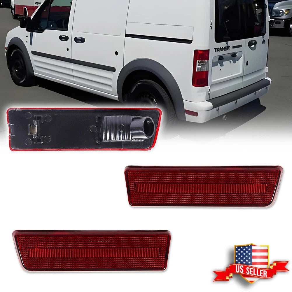2X Red Lens Rear Bumper Side Marker Lights for Ford Transit Connect (2010–2013)