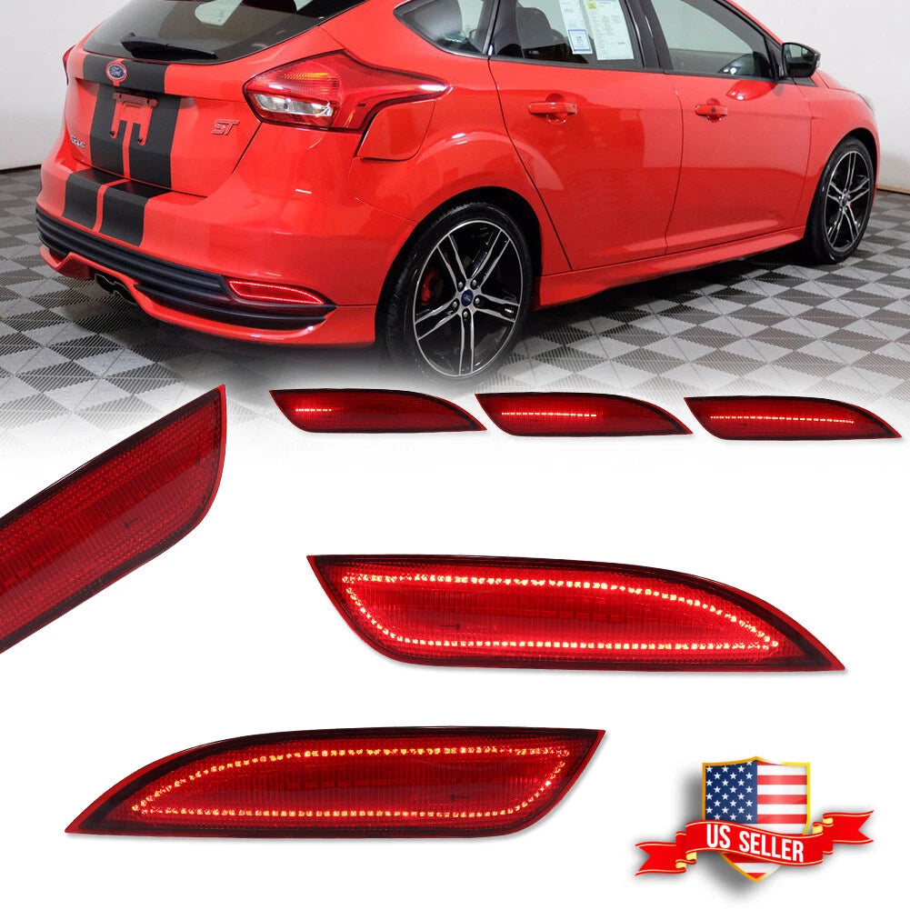 Red LED Rear Bumper Reflector Tail Lights for Ford Focus Hatchback (2015–2018)