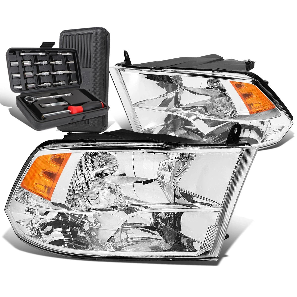 Chrome/Amber Side Headlight Lamps for Dodge Ram Pickup (2009–2018)