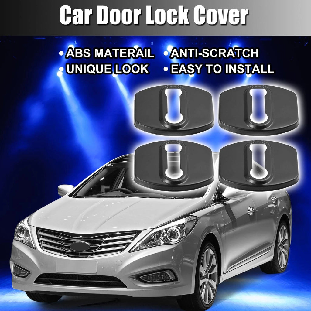 Set of 4 Car Door Lock Latch Covers for Hyundai Kia (Stainless Steel, Black)