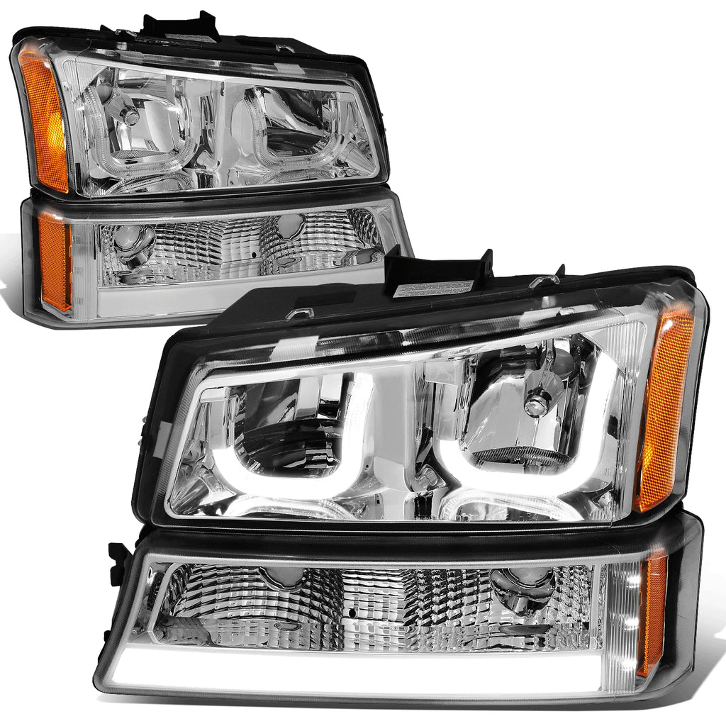 Pair of J-Halo LED DRL Chrome/Amber Headlight Bumper Lamps for Chevy Silverado (2003–2007)
