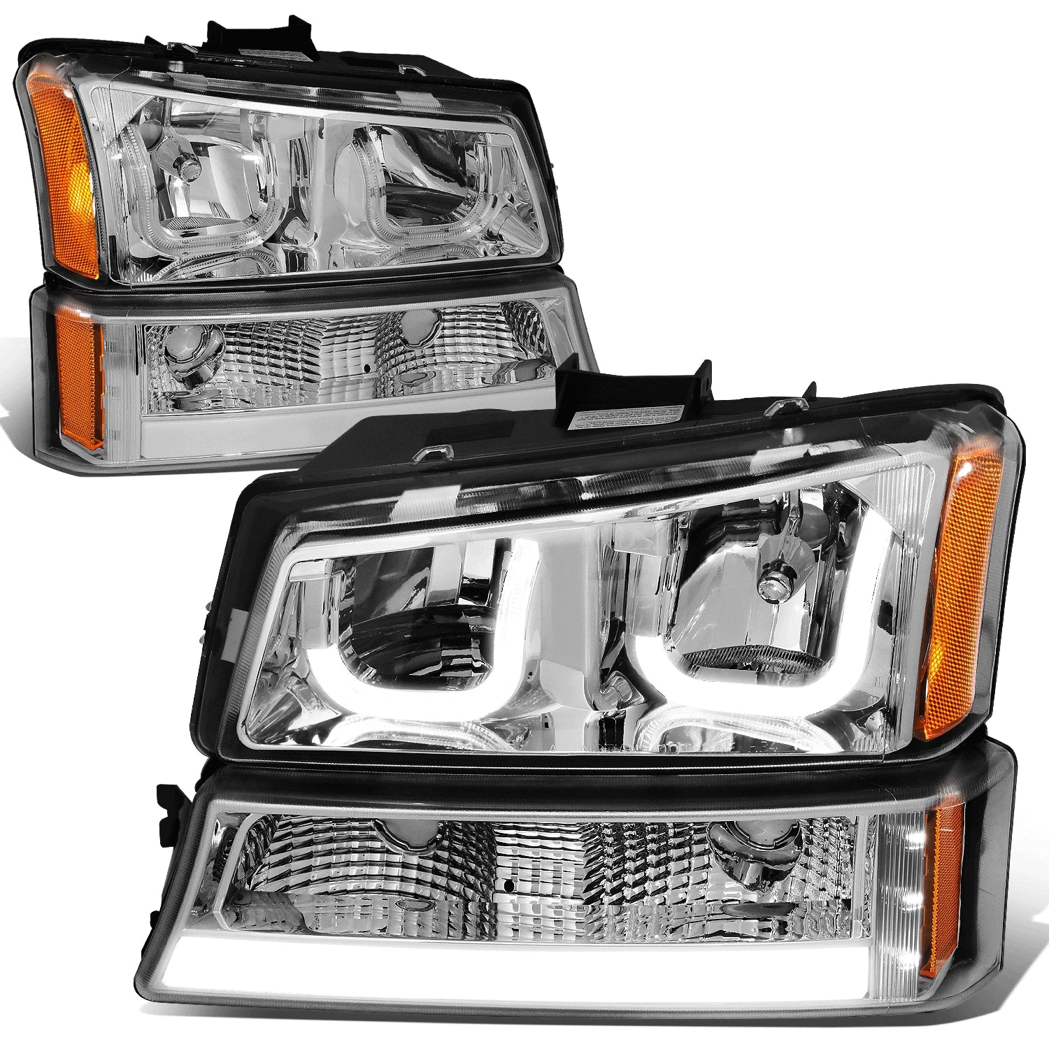 Pair of J-Halo LED DRL Chrome/Amber Headlight Bumper Lamps for Chevy Silverado (2003–2007)