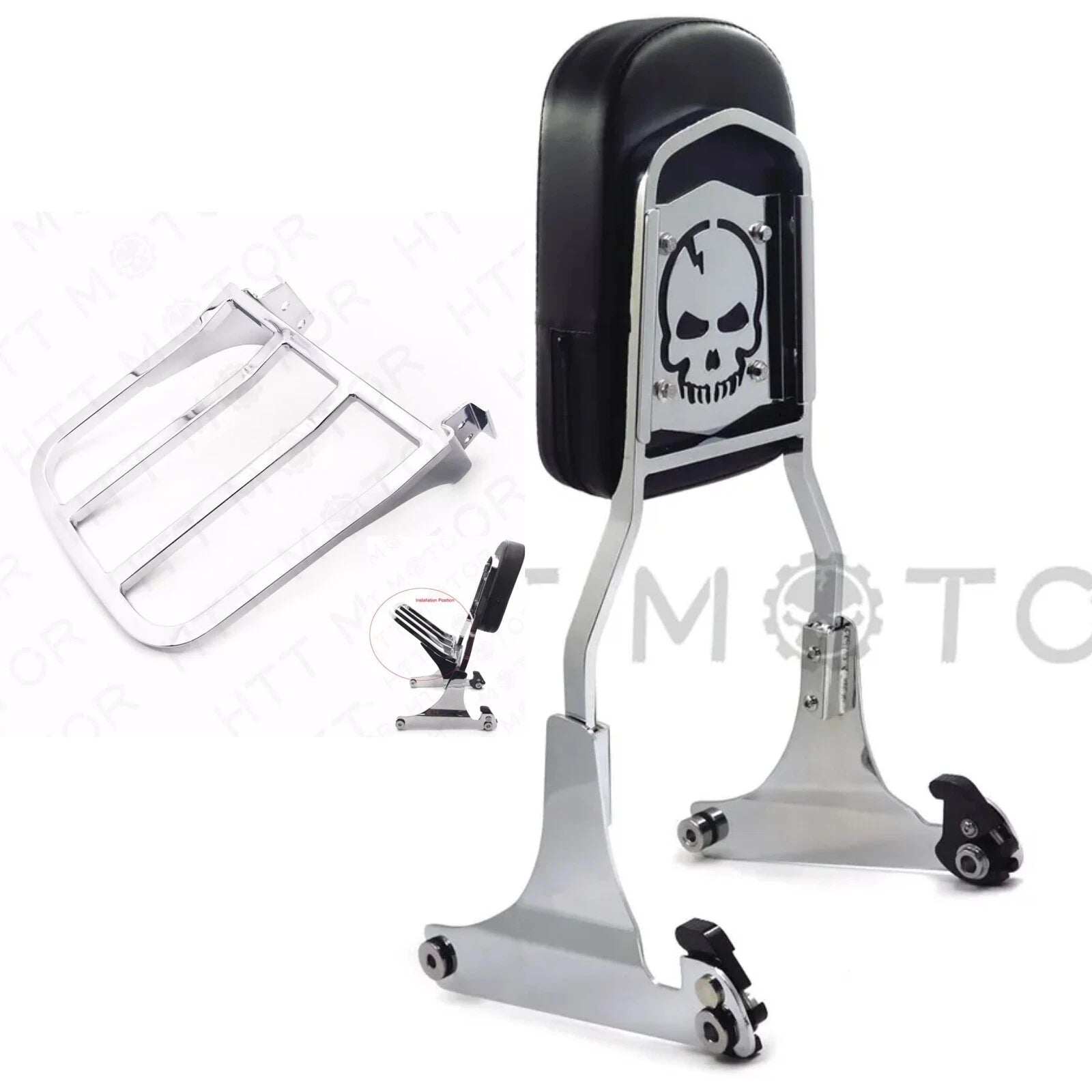 Skull Sissy Bar with Luggage Rack for Harley FXST FLST (1984–up)