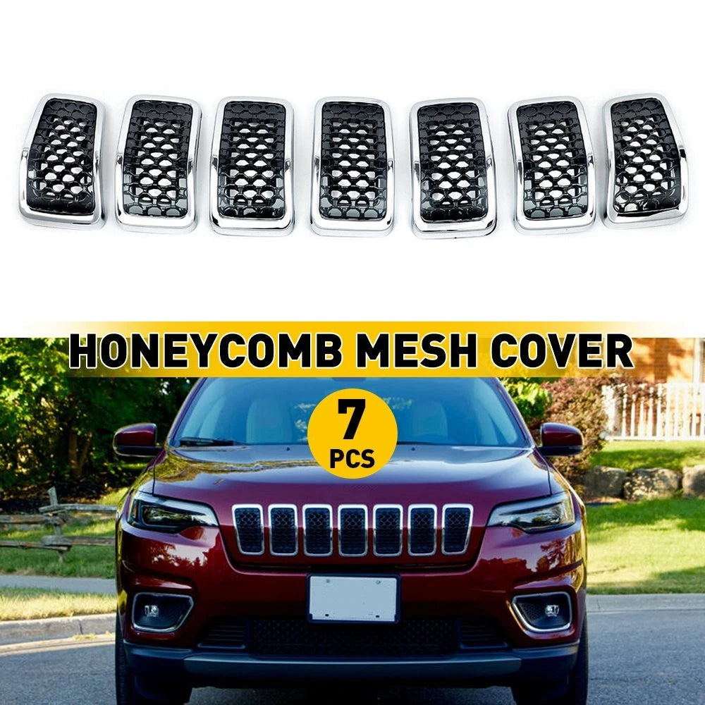 Front Hood Insert Grille for Jeep Cherokee (2019–2022) W/Chrome Trims Honeycomb Mesh