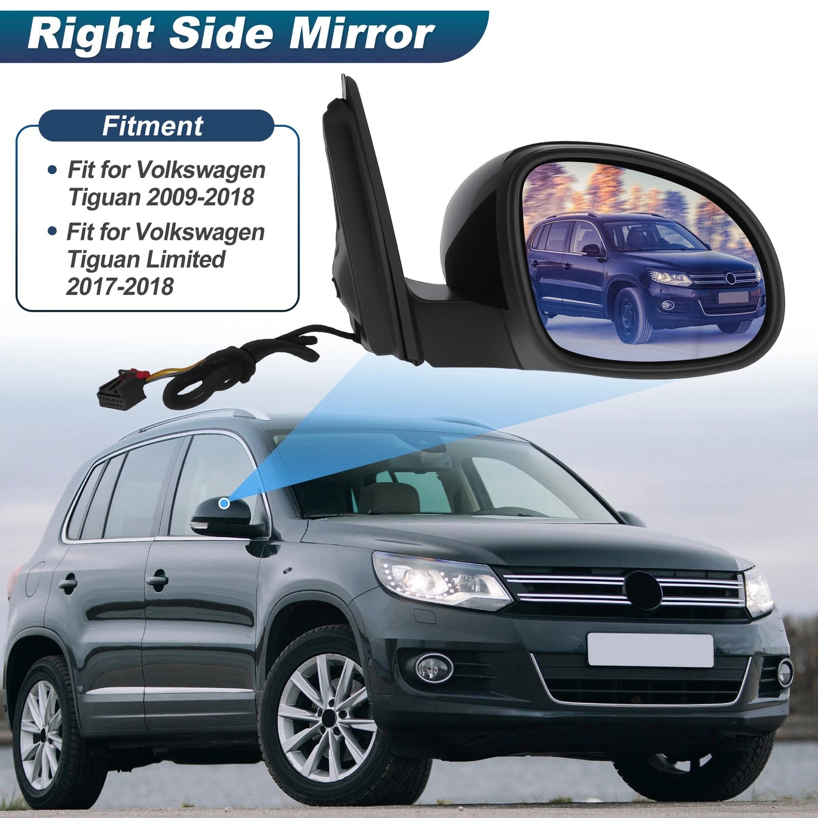 Right Side Mirror Assembly for Volkswagen Tiguan (2009–2018) w/ Turn Signal 1321131