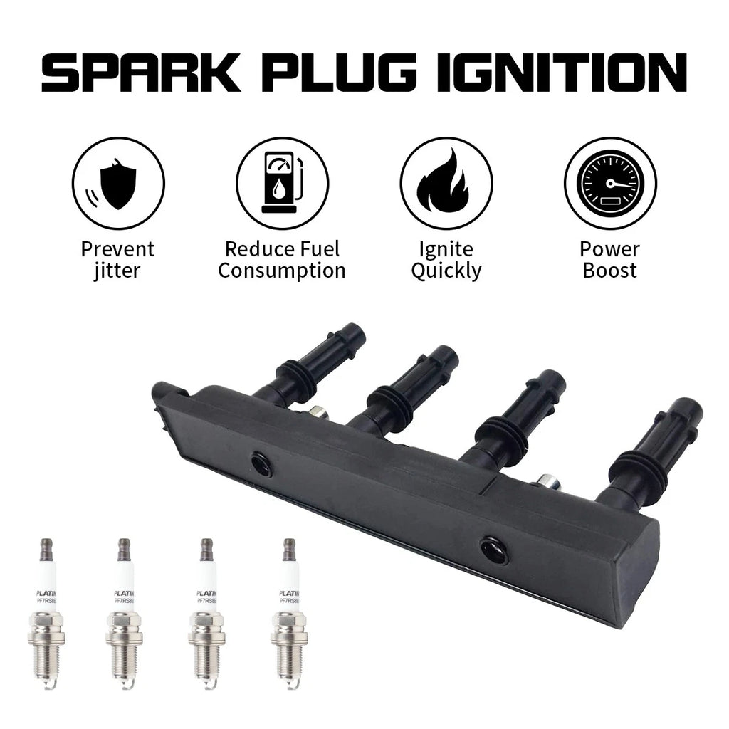 Ignition Coil + 4 Spark Plugs for Chevrolet Sonic (2012–2020), Trax (2015–2020), Cruze (2011–2015)