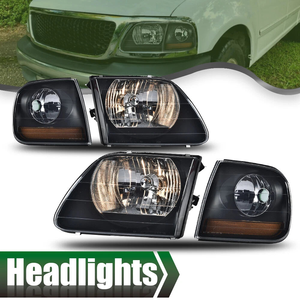 Black Headlights and Amber Corner Lights for Ford F150/Expedition (1997–2003)
