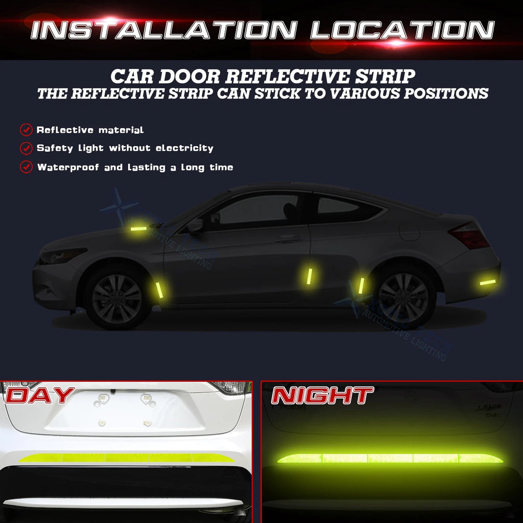 Glow-In-The-Dark Fluorescent Green Rear Trunk Safety Decal Strips Kit for Auto (2010-2020)