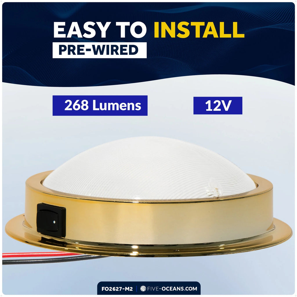 2X Marine LED Interior Dome Light for Boat Ceiling (Brass Plate)