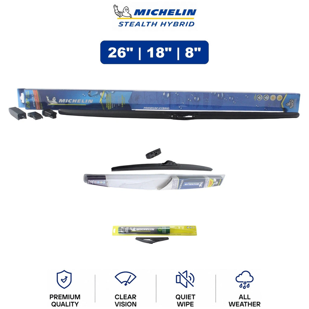 Set of 3 Michelin Stealth Hybrid Wiper Blades for Lexus CT200h (2011–2017)