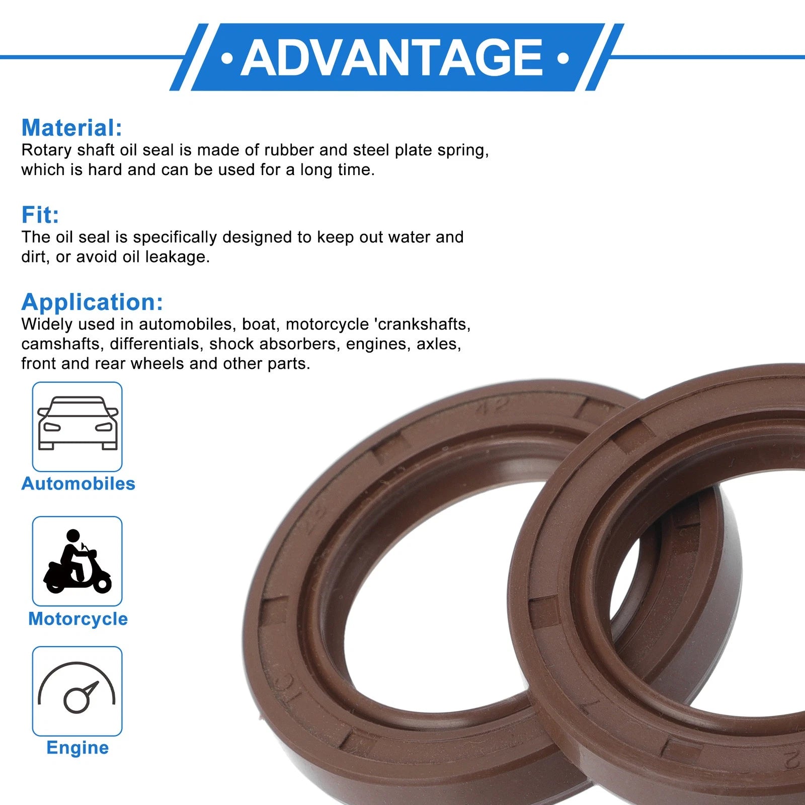 Set of 2 Oil Seal Rotary Shaft Seal FKM Rubber 28x42x7mm