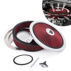 14" x 3" Red Round Washable Air Cleaner with Chrome Lid for SBC BBC