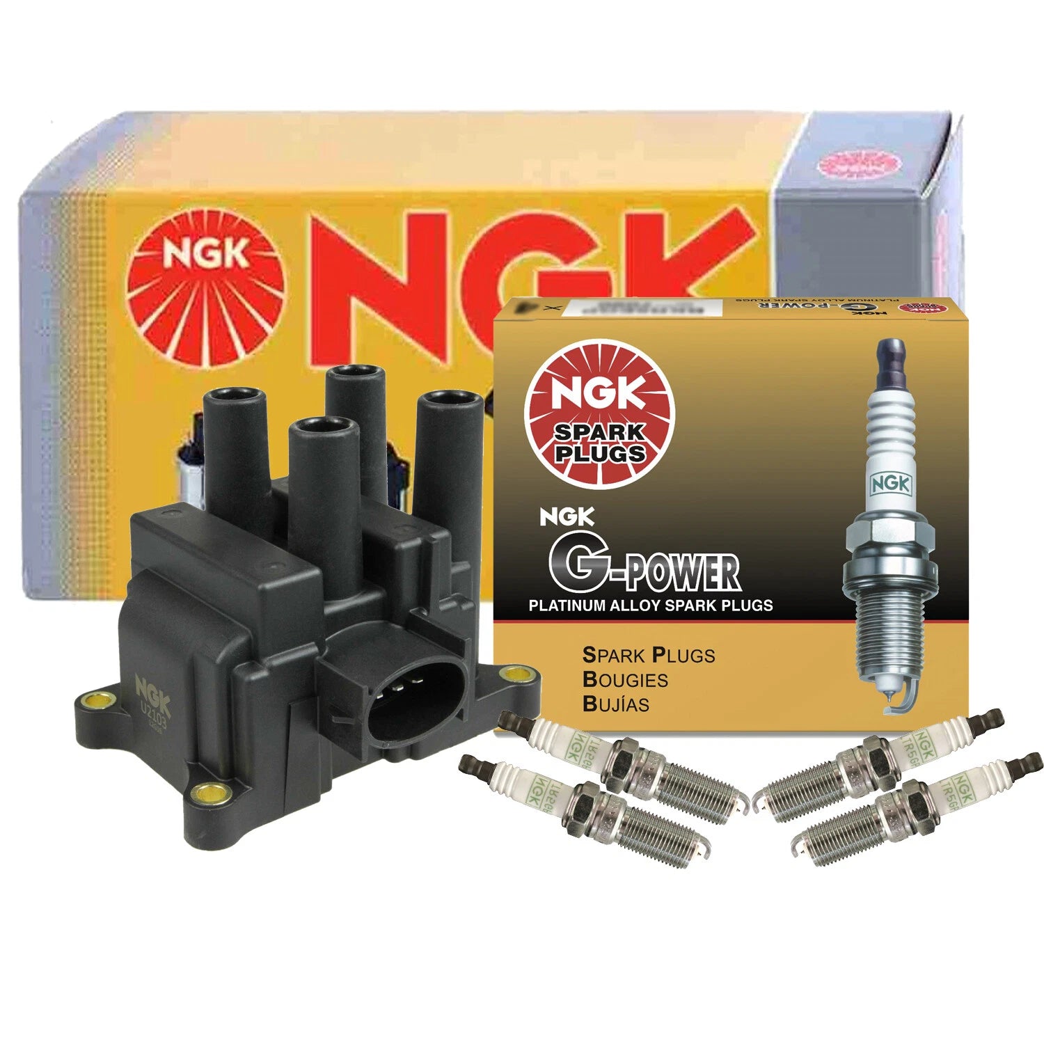 NGK DIS Ignition Coil & 4 G-Power Platinum Spark Plugs for Ford Mercury (2.0L)