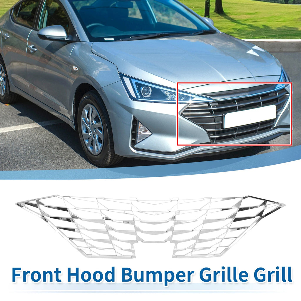 Front Upper Bumper Grille for Hyundai Elantra (2019–2020) Silver Tone ABS