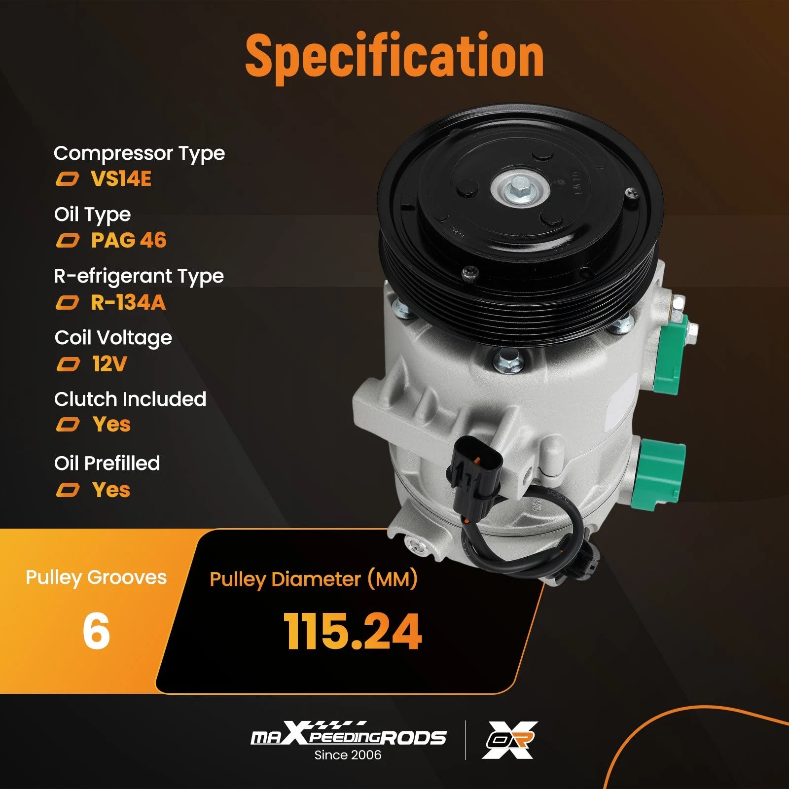 AC Compressor w/ Clutch for Kia Soul EV (2018–2019) 97701F2800RU