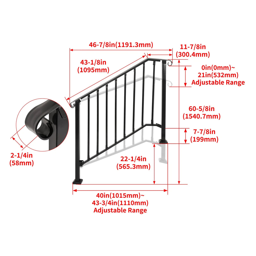 Adjustable Steel Step Handrail for Outdoor Stairs (Universal)