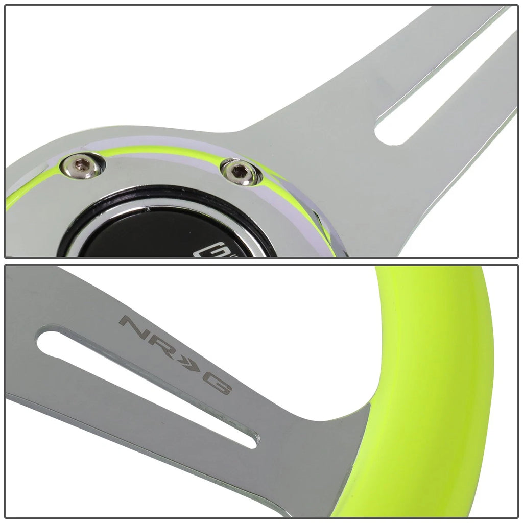 NRG 35cm Neon Yellow Wood Grain Grip Steering Wheel for Universal (2010–2023)