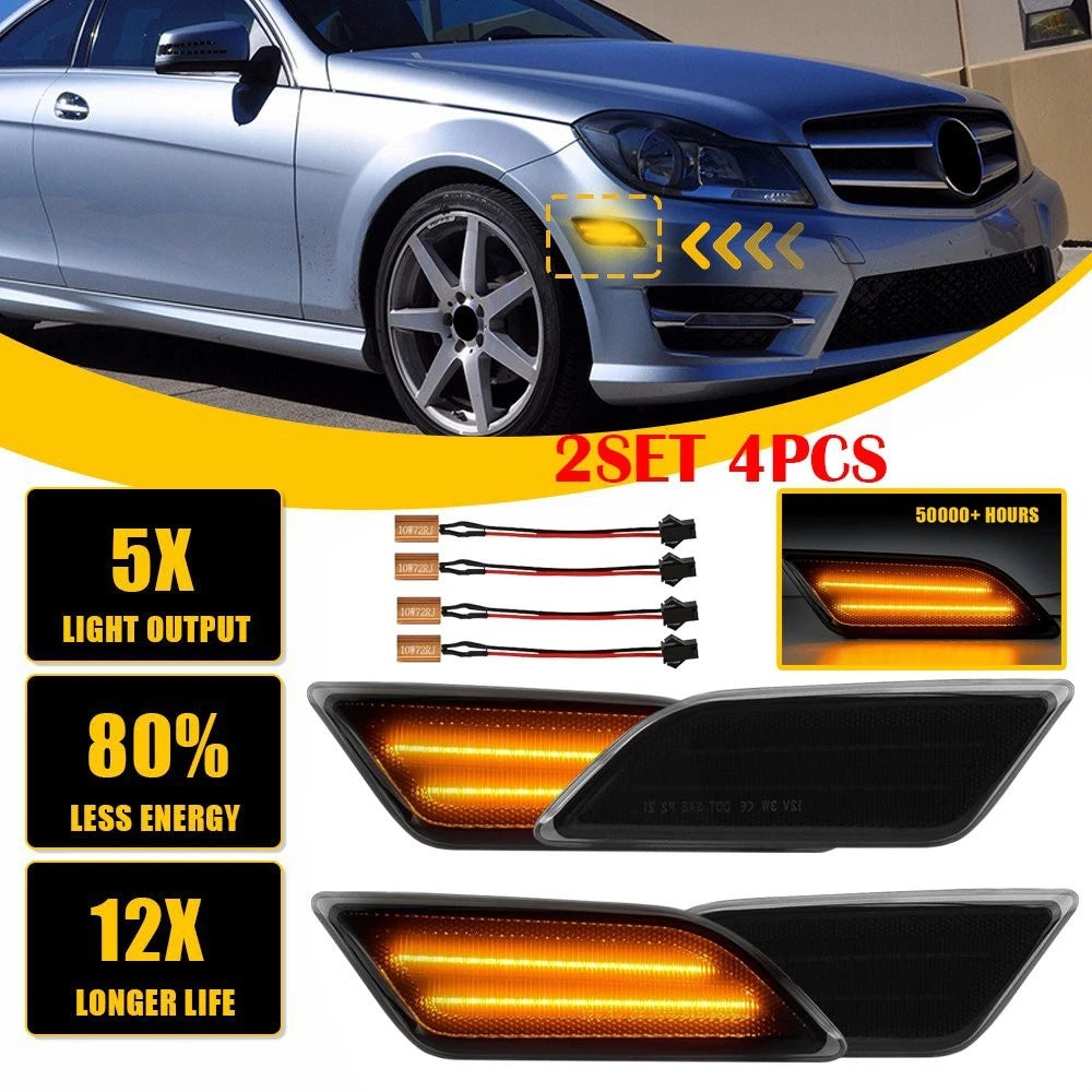 4X Amber LED Side Marker Lights for Benz W204 C250 C300 C350 (2012–2014)