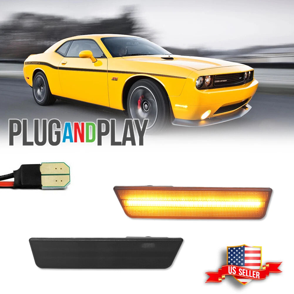 2X Smoked Lens Amber LED Front Side Marker Lights for Dodge Challenger (2008–2014)