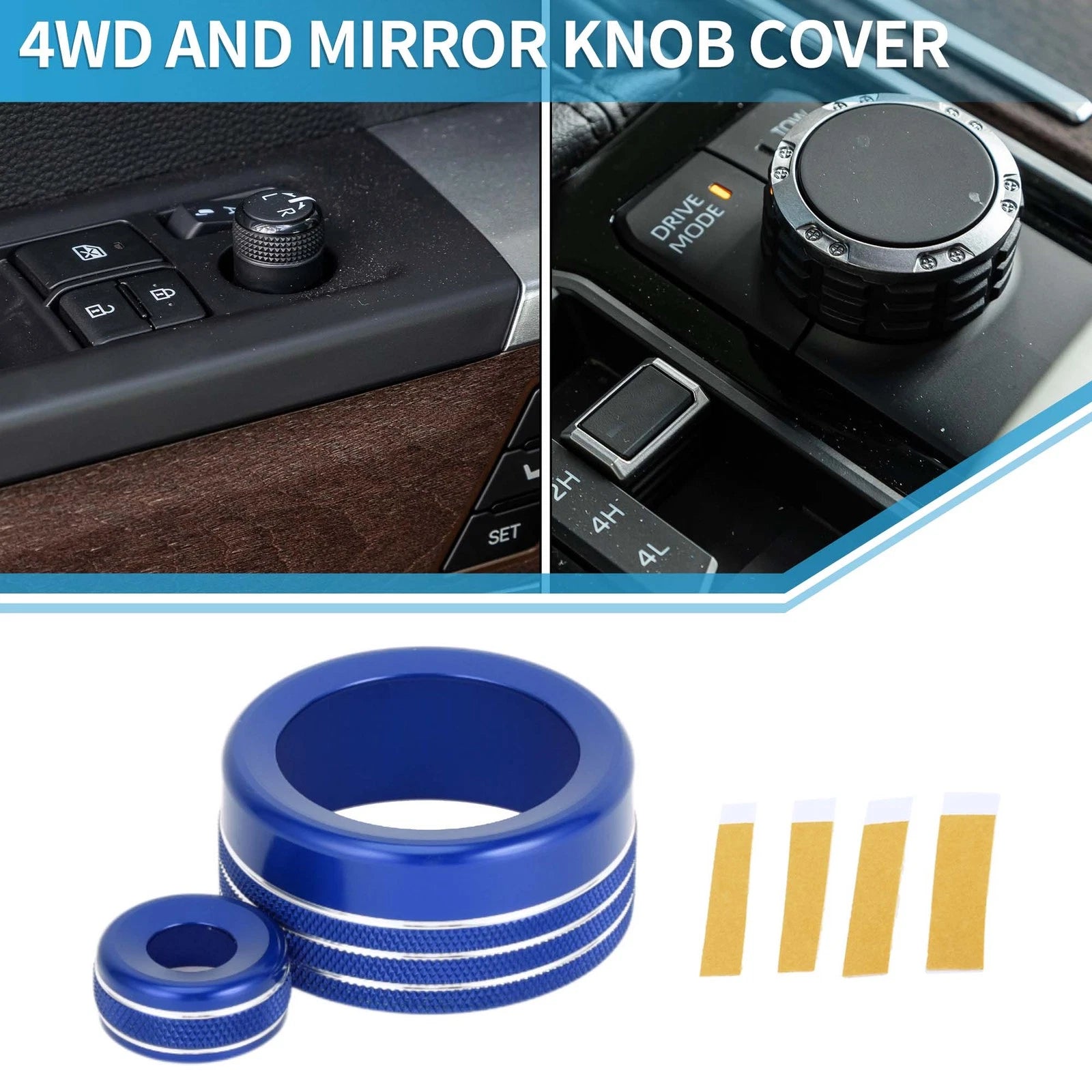 2X Drive Mode 4WD & Mirror Knob Cover for Toyota Tundra (2022–2023) Blue