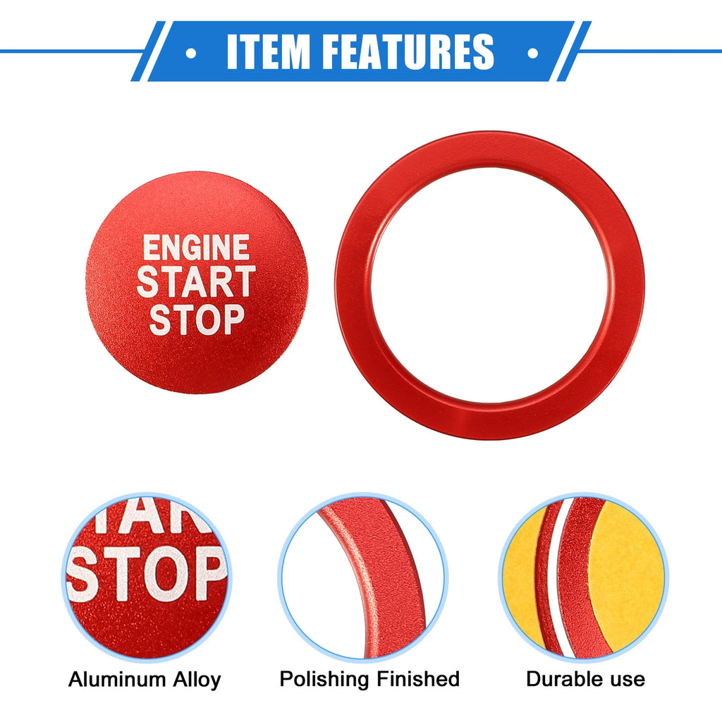 Engine Start Stop Button Cover Ring Kit for Toyota Highlander (2020–2022) Red