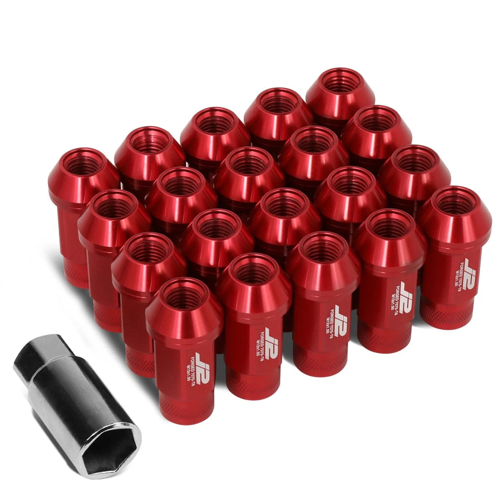 Set of 20 J2 7075 Forged Aluminum M12x1.5 Open-End Lug Nuts w/Adapter Red