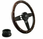 14 Inch Black Barrel Wood Steering Wheel with Bowtie Horn for 1974–1994 Chevy Pickup