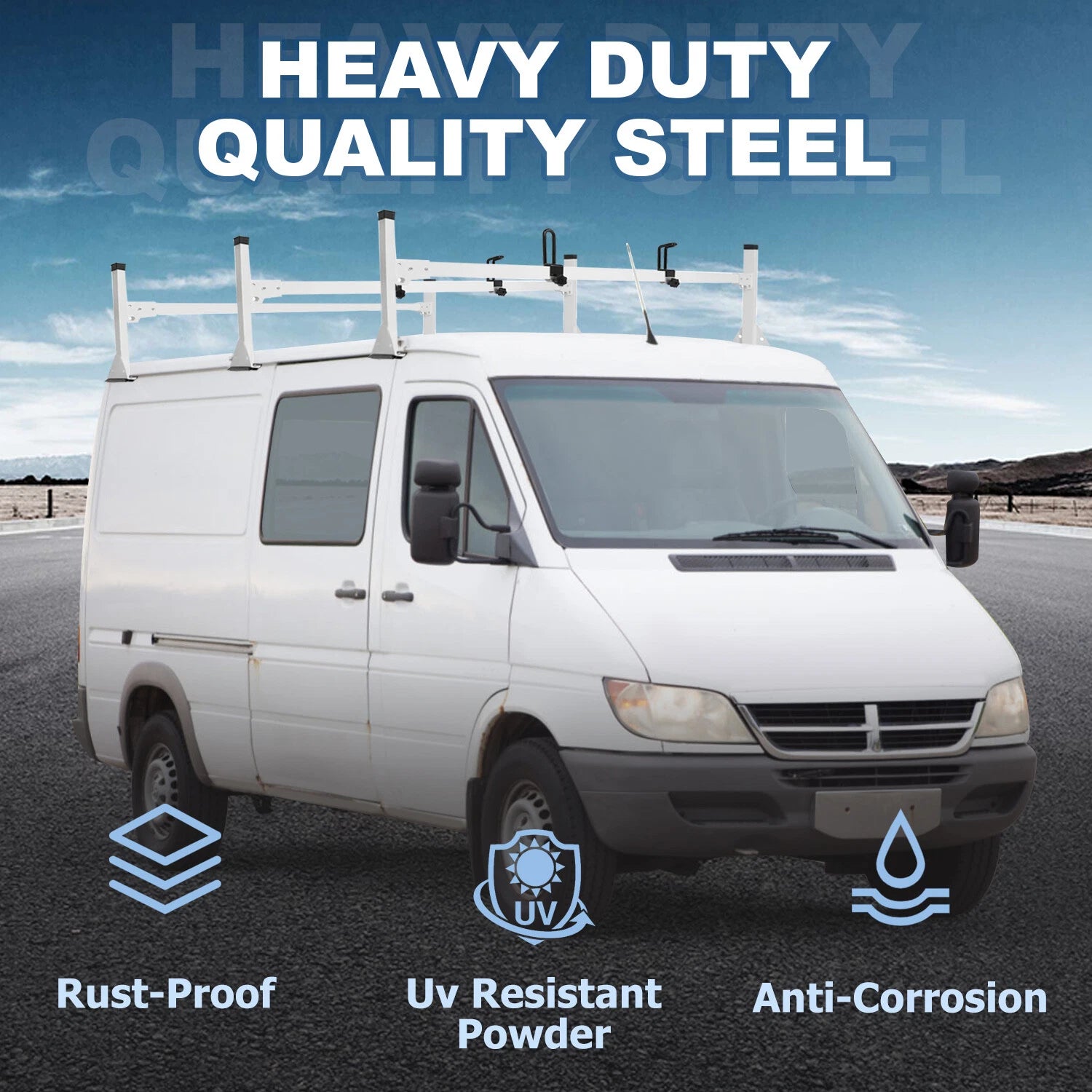 3X White Ladder Roof Rack Bars for Dodge Freightliner Sprinter 2500/3500 (2002–2006)