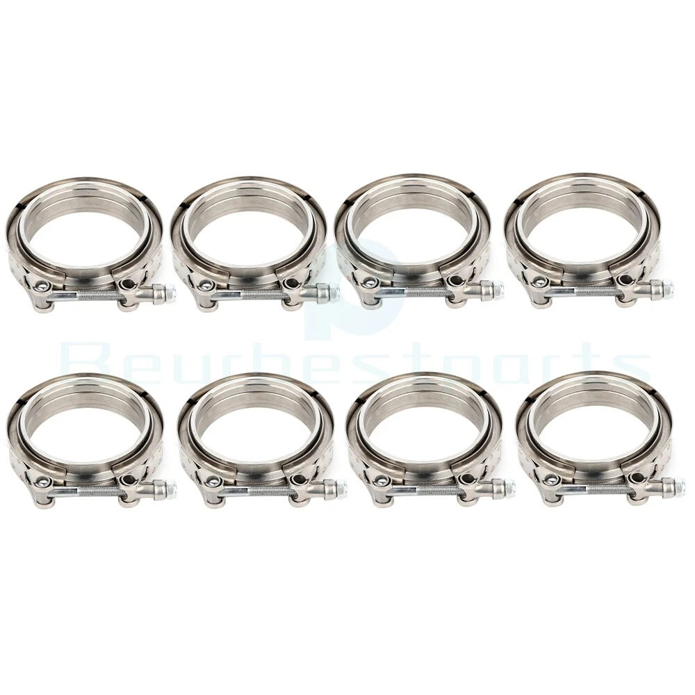 Set of 8 V-Band Turbo Pipe Exhaust Flange Clamps for Universal Applications