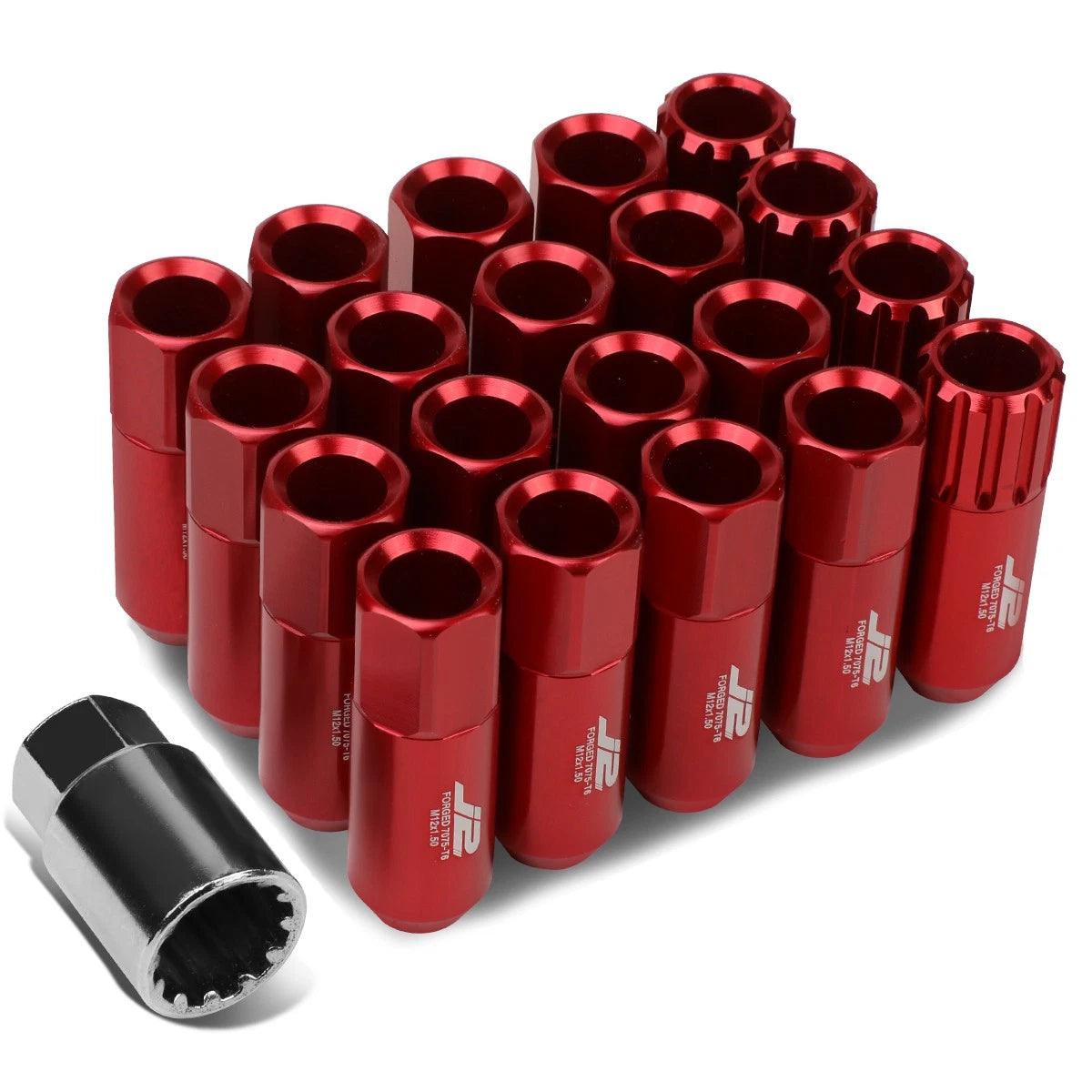 16 Pcs J2 7075 Forged Aluminum M12x1.5 Open-End Lug Nut Set w/4 Lock+Key Red