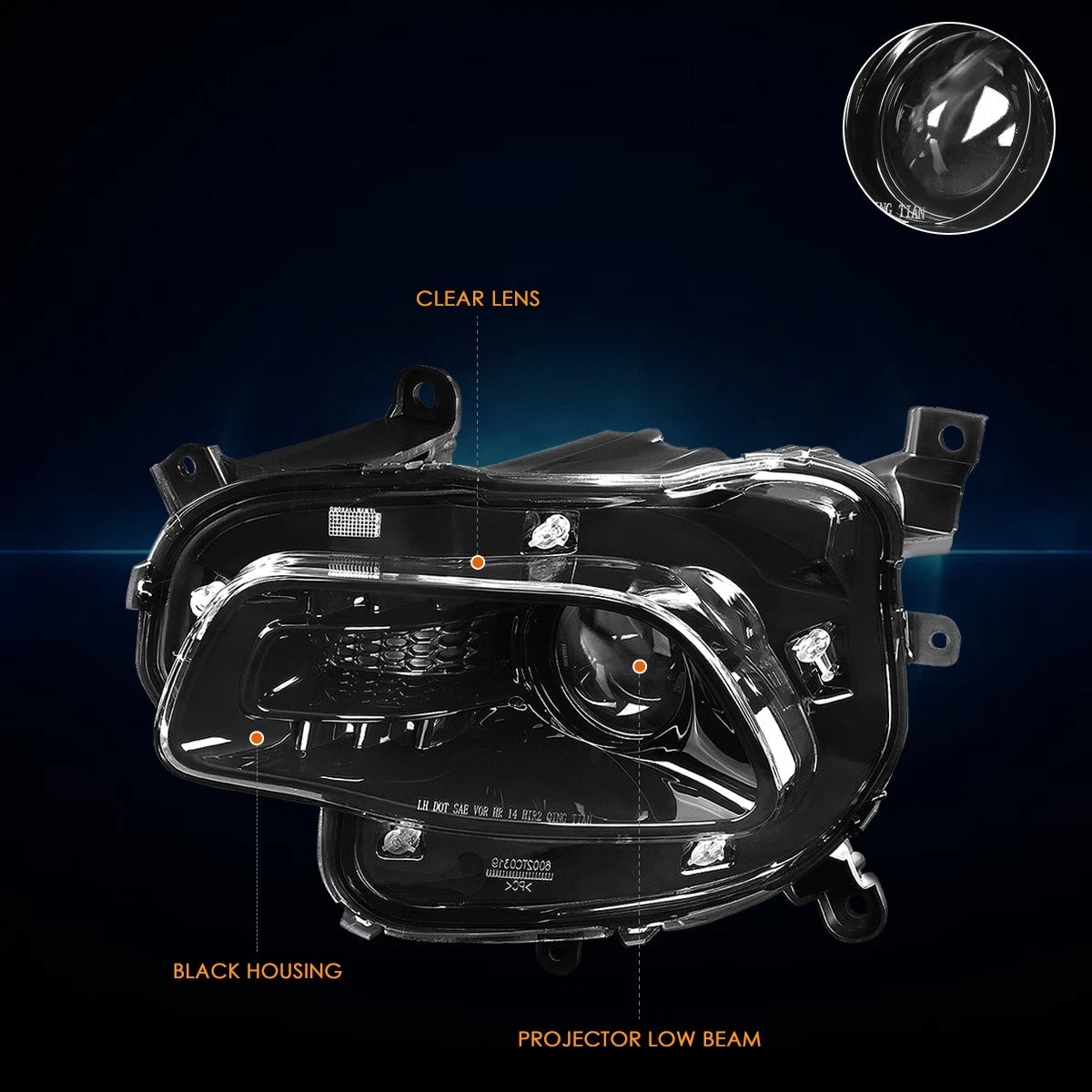 OE Factory Black Housing Projector Headlight Left for Jeep Cherokee (2014–2018)
