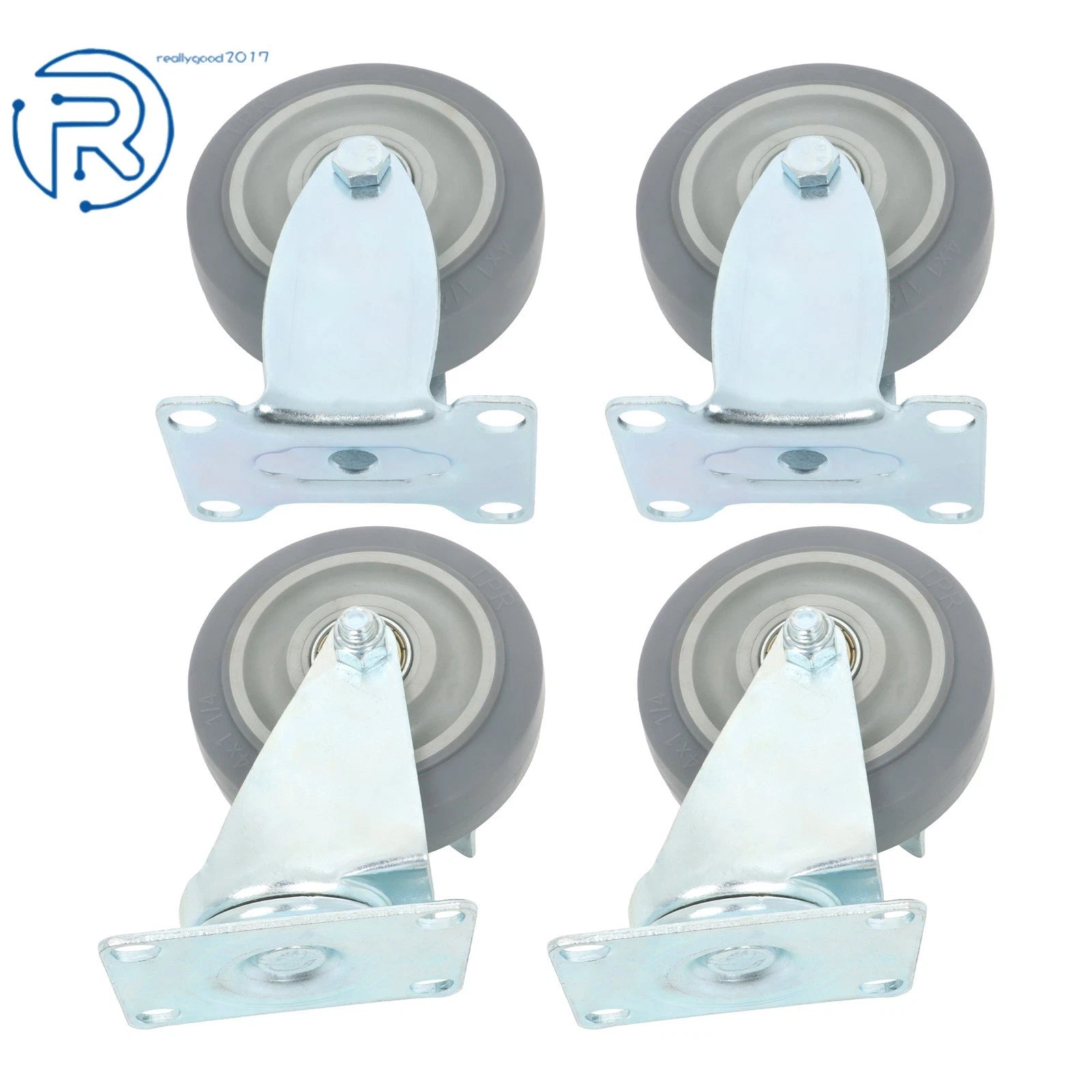 Set of 4 Heavy Duty 4-Inch Casters with Side Brakes