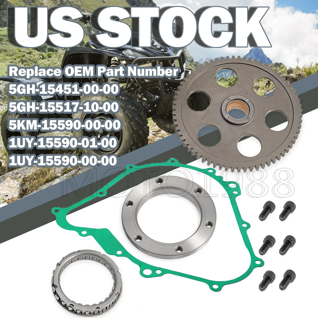 Starter Clutch Kit One Way Gear Bearing & Gasket for Yamaha Rhino Wolverine (2004–2019)