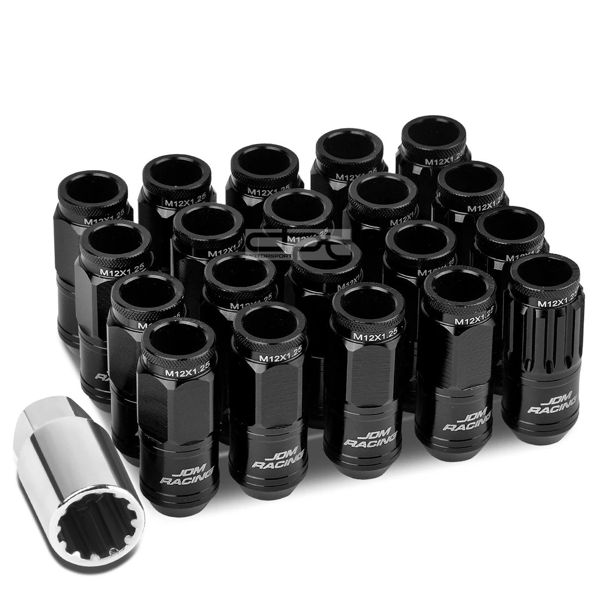 Open-End Aluminum Black Lug Nuts + Adapter M12x1.25 for