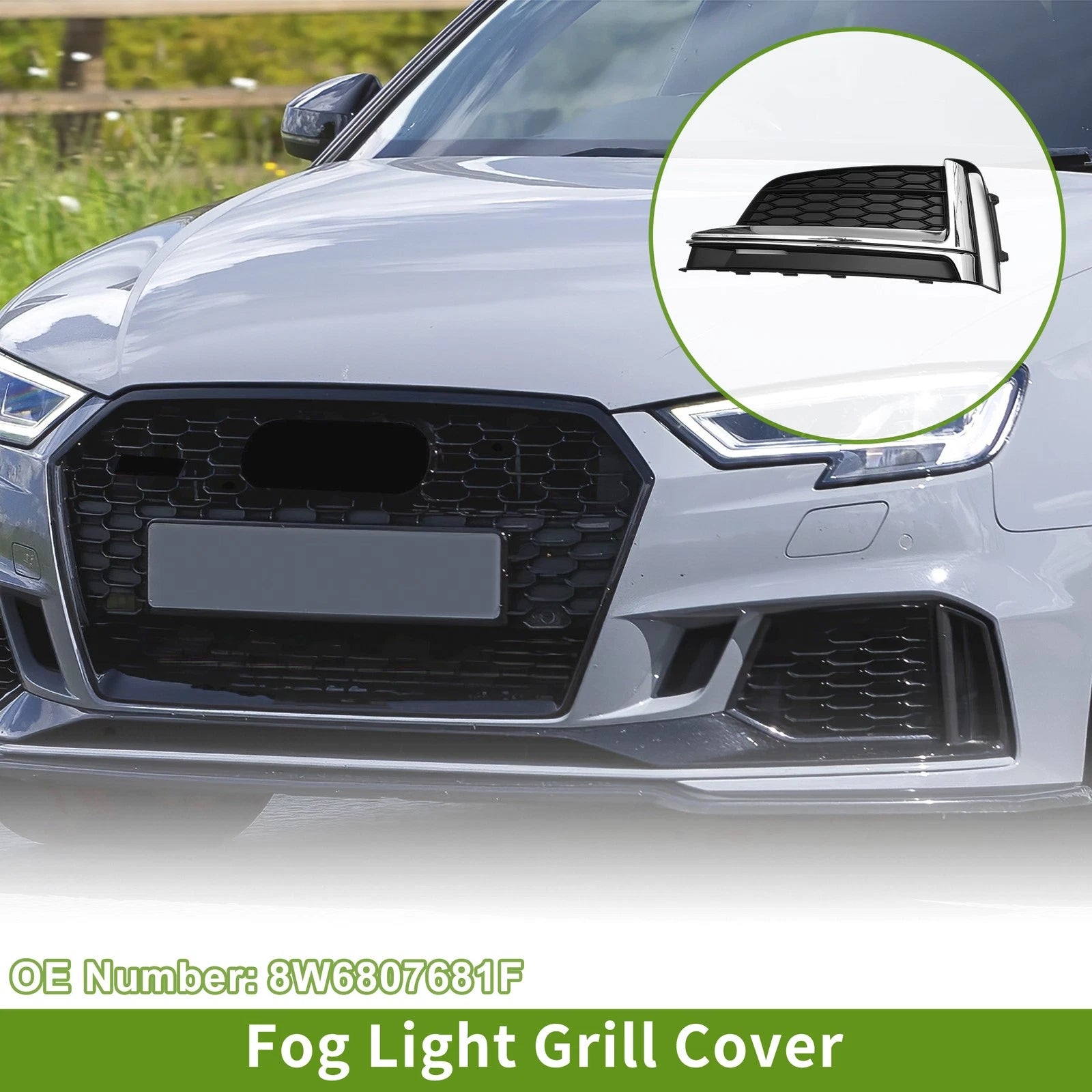 1pc Fog Light Grill for Audi A5 S5 (2017–2020) No. 8W6807681F ABS