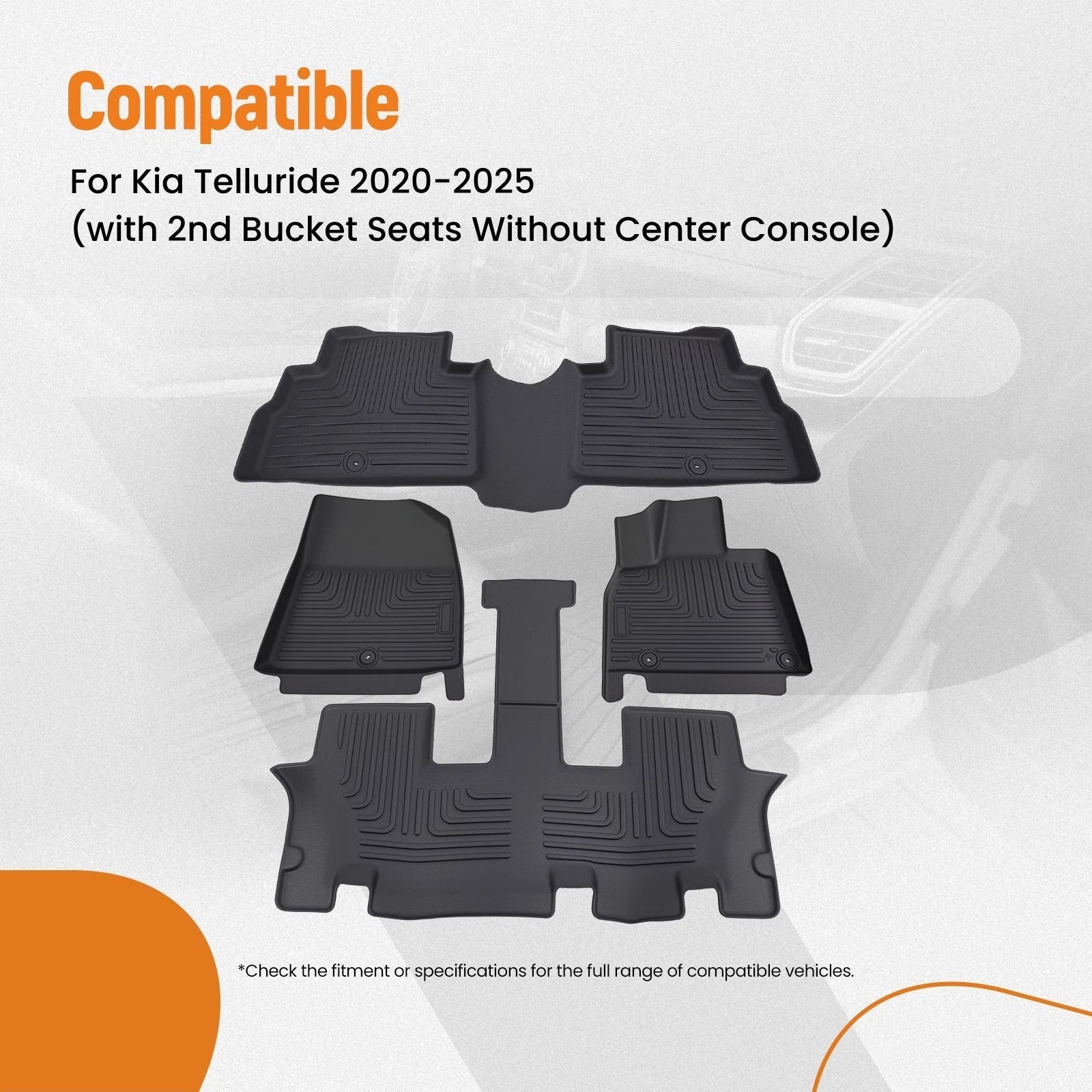 Set of 4 All-Weather Floor Mats for Kia Telluride (2020–2025) Rubber