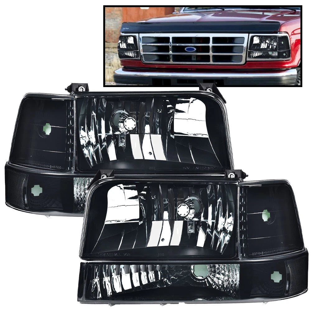 Smoke Lens Chrome Headlights for Ford F150 F250 F350 Bronco (1992–1996)
