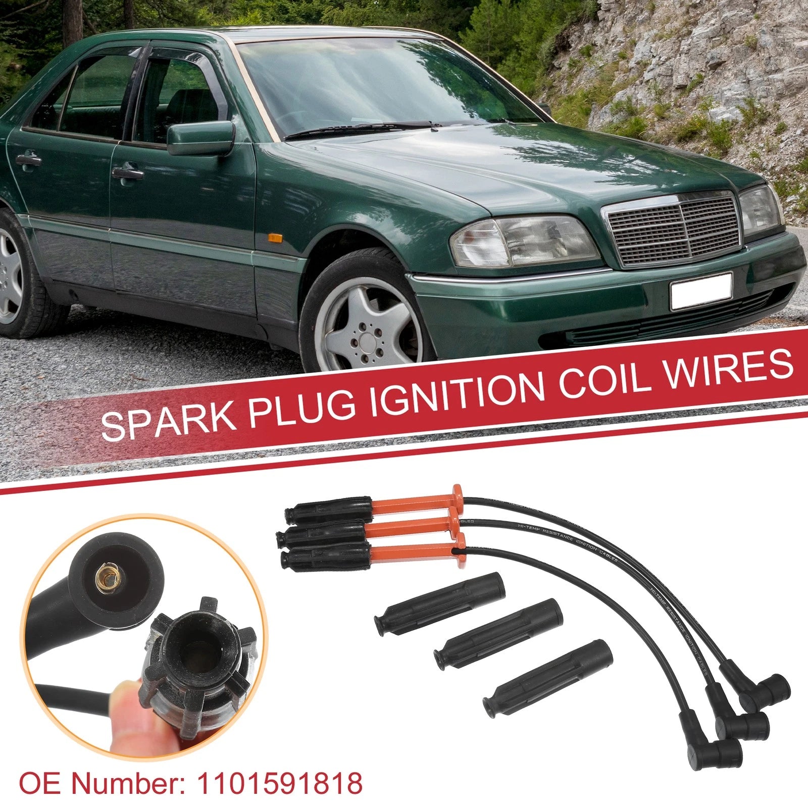 3X Spark Plug Wire Ignition Coil Cable No. 1101591818 for Mercedes-Benz C220 (1994–2000)