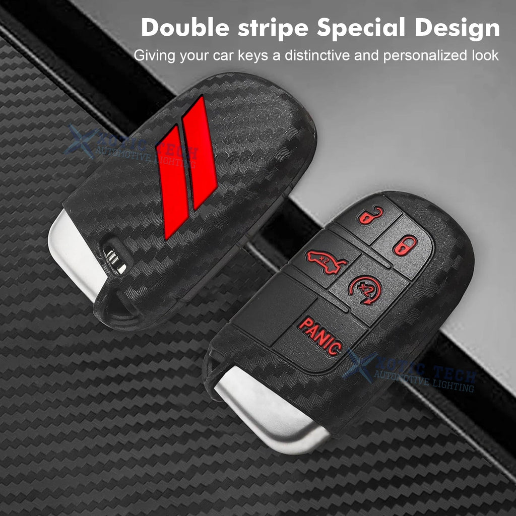 Carbon Fiber Red Smart Key Shell Cover for Jeep Chrysler Dodge (2014-2025)