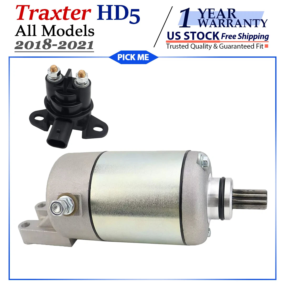 Starter Motor with Relay for Can-Am Bombardier Traxter HD5 (2018–2021)
