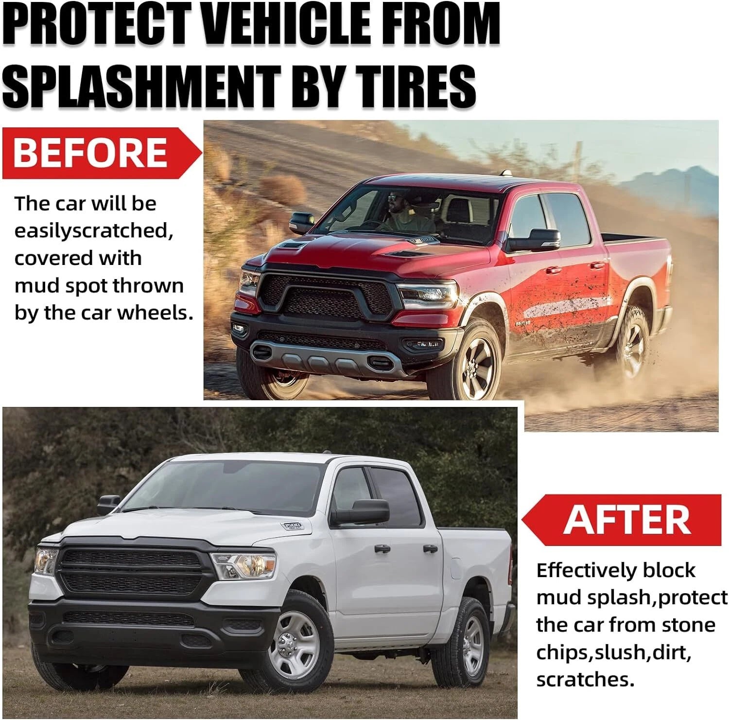 Set of 4 Splash Guards Mud Flaps for Dodge Ram 1500 (2019–2023)