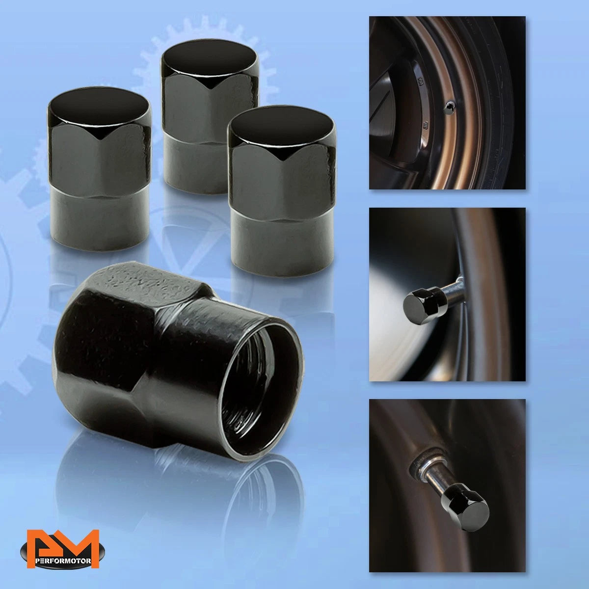 Set of 4 Black Aluminum Tire Stem Caps for Universal Vehicles