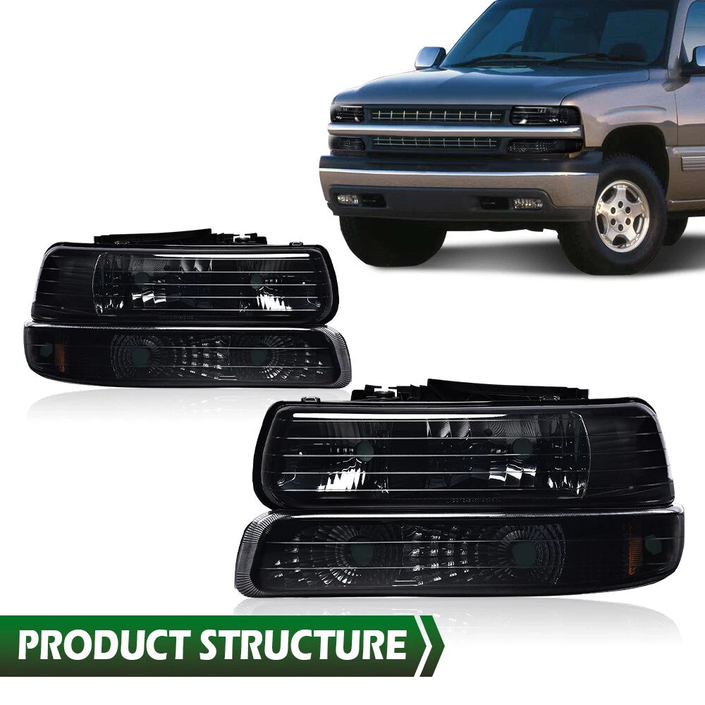 Smoke Black Headlight Lamps for Chevy Silverado, Suburban (1999–2006)