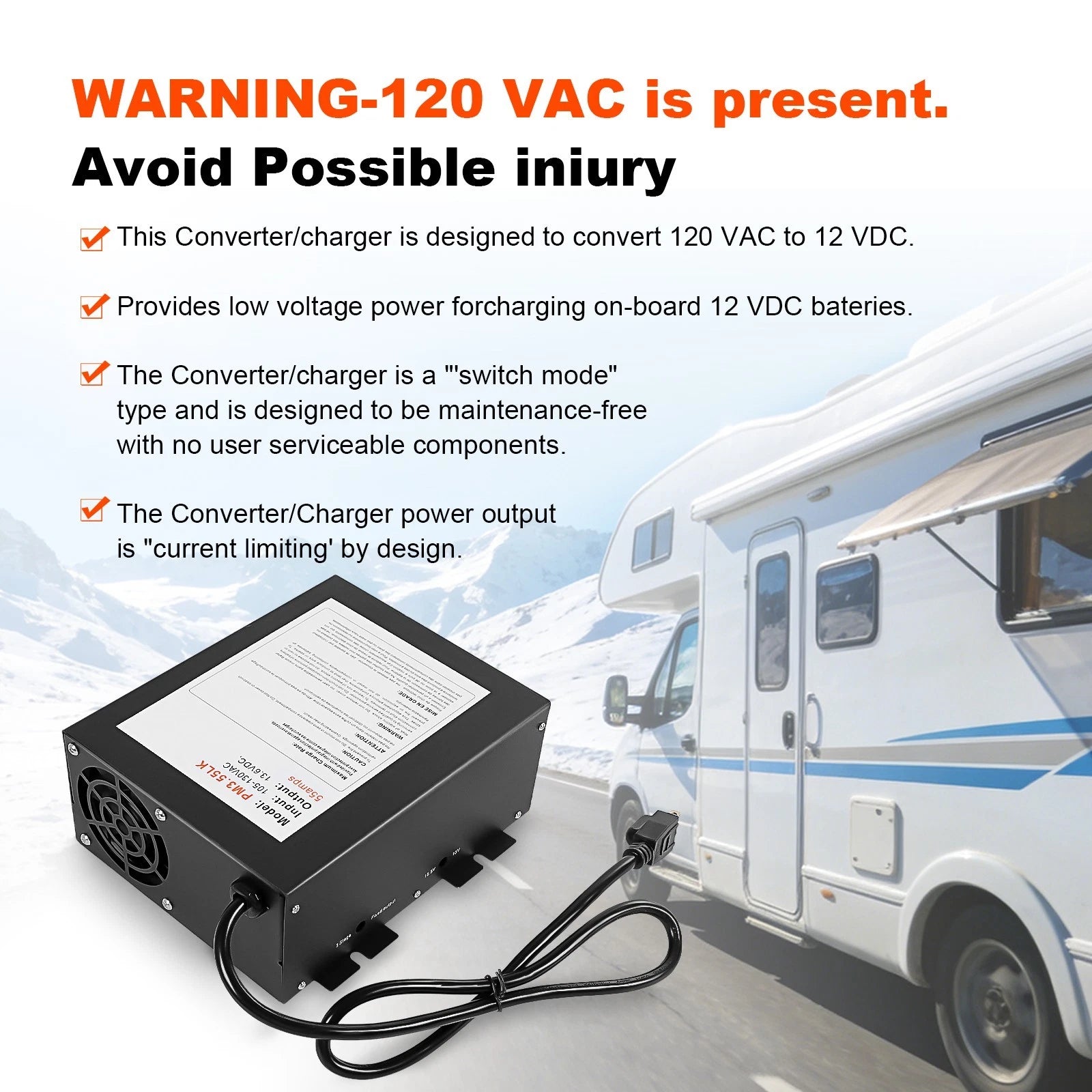 55 Amp Power Supply Converter for RV (110V AC to 12V DC)