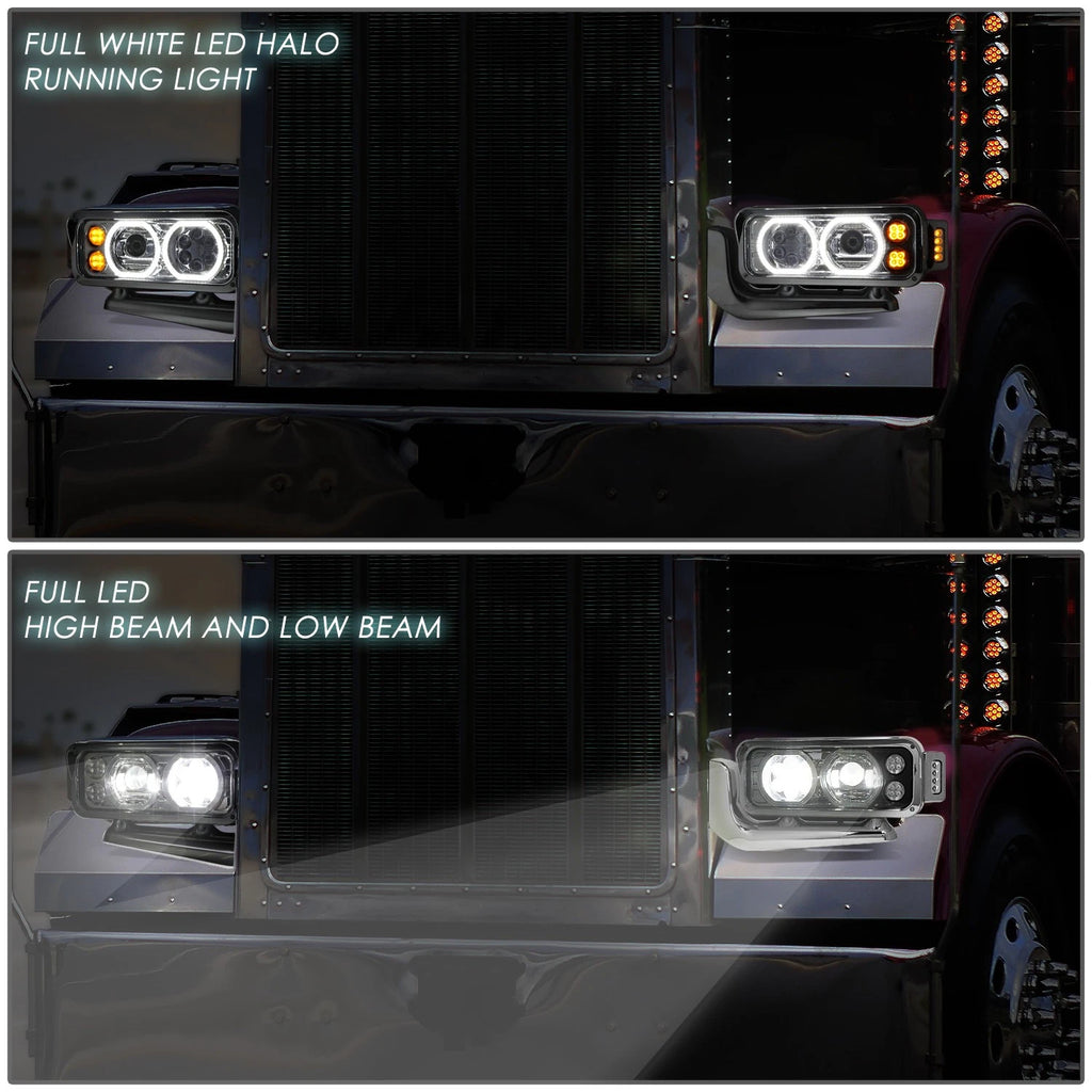 LED Halo DRL Projector Headlights for Peterbilt 359 379 389 (1981–2021)